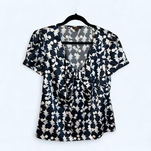 Jessica Black and White Floral Geometric Satin Blouse